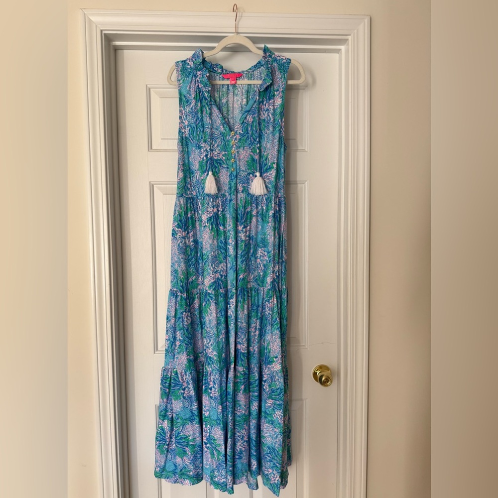 Lilly Pulitzer Malone Maxi Dress Las Olas Aqua Strong Sea Current